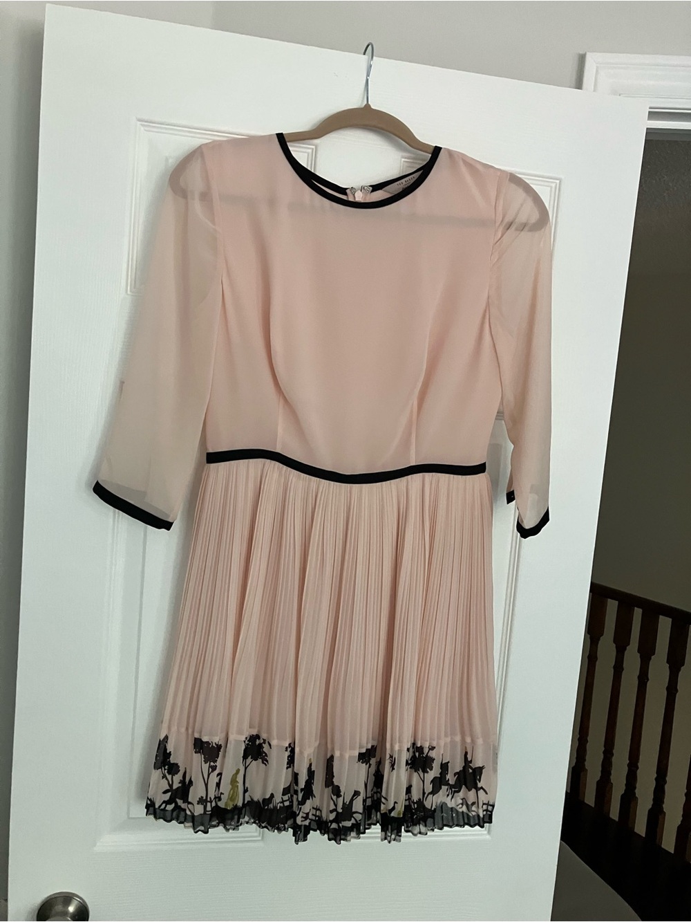 Ted Baker Blush Pink Pleated Dress with Black Trim